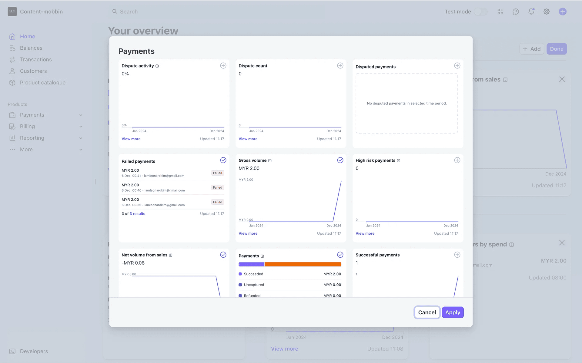 Stripe widget picker modal