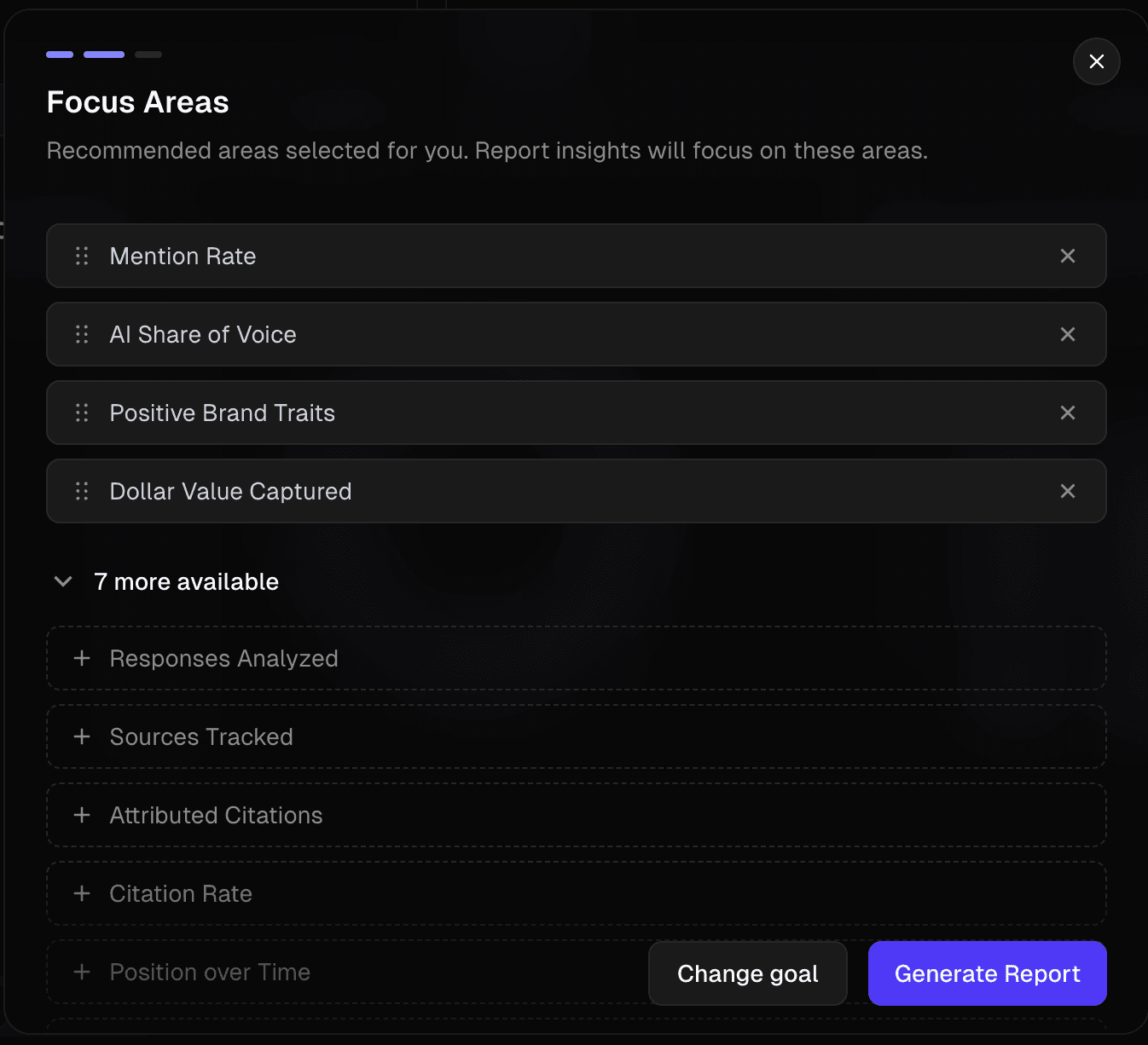 Focus areas selection with draggable modules