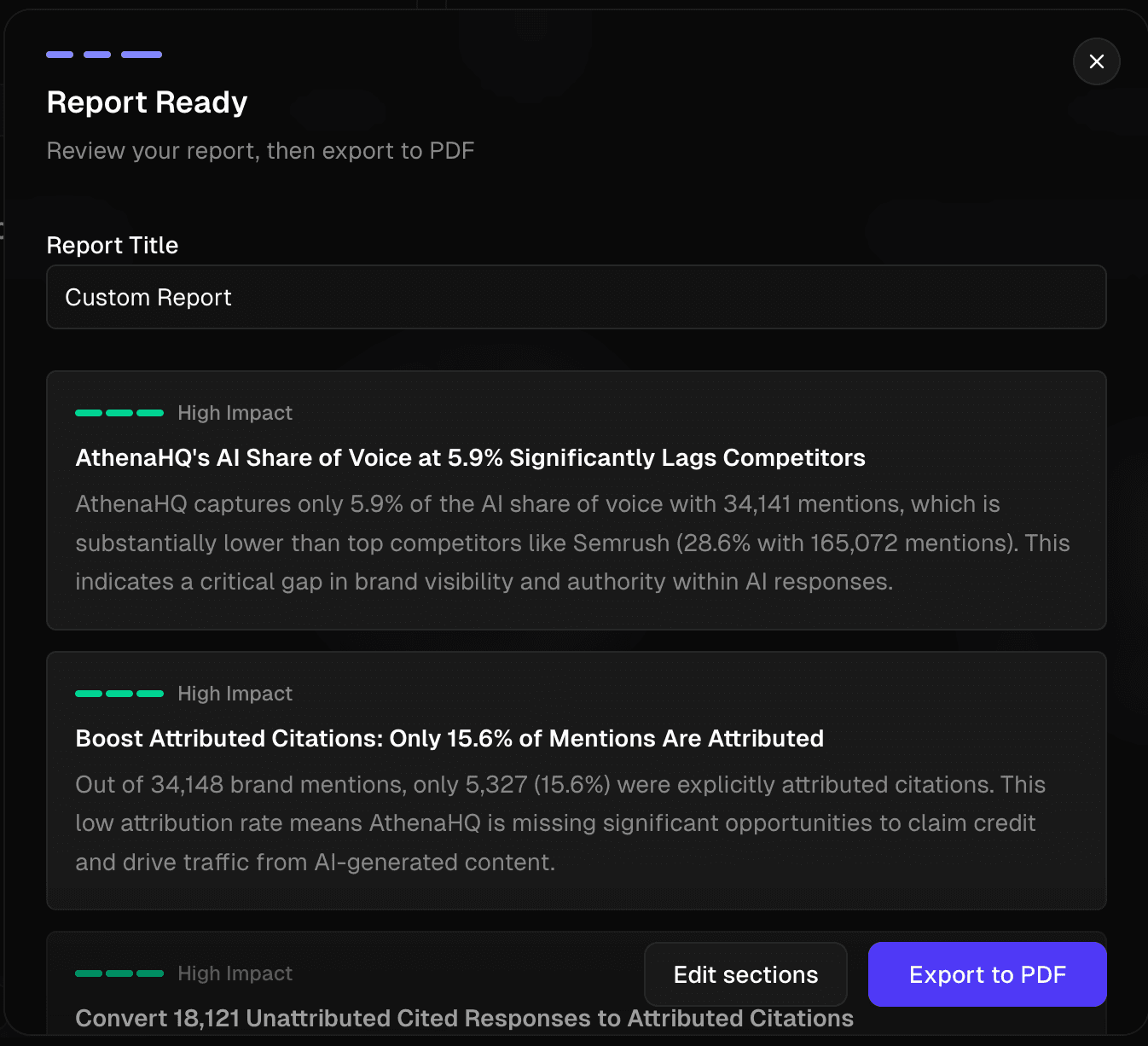 Generated report with high-impact insights