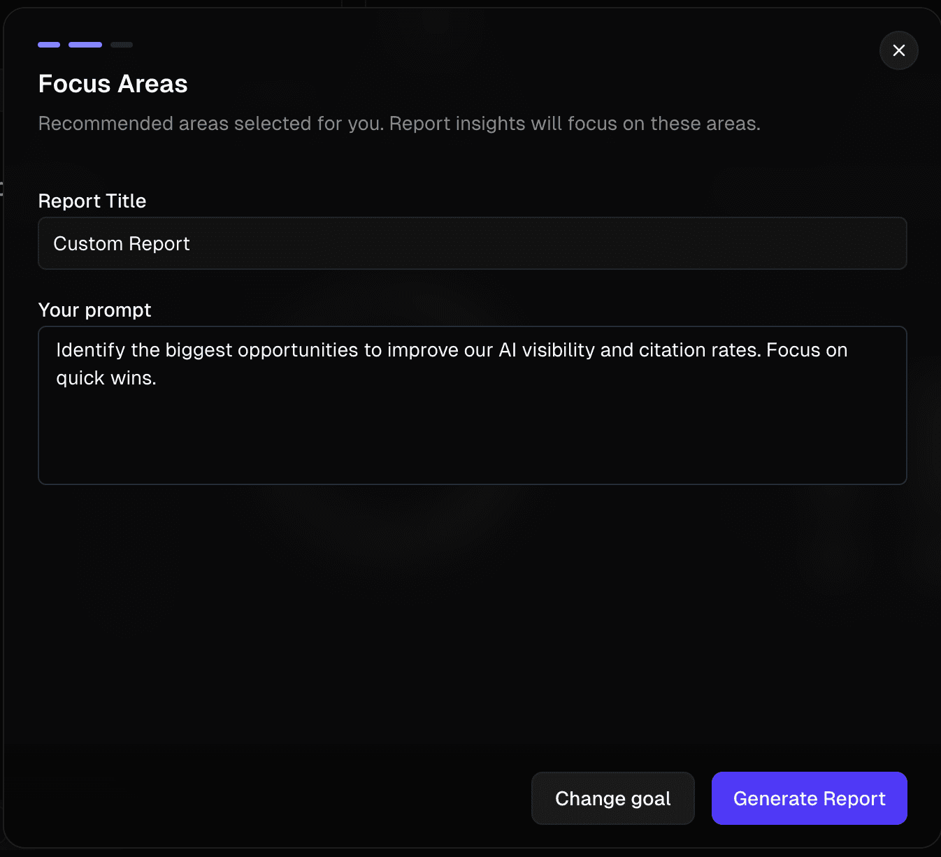 Custom prompt input for report generation